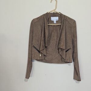 bar III Taupe Suede-Look Draped Jacket